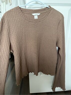 H&M Ribbed Waffle Long-Sleeve Top in Taupe Brown